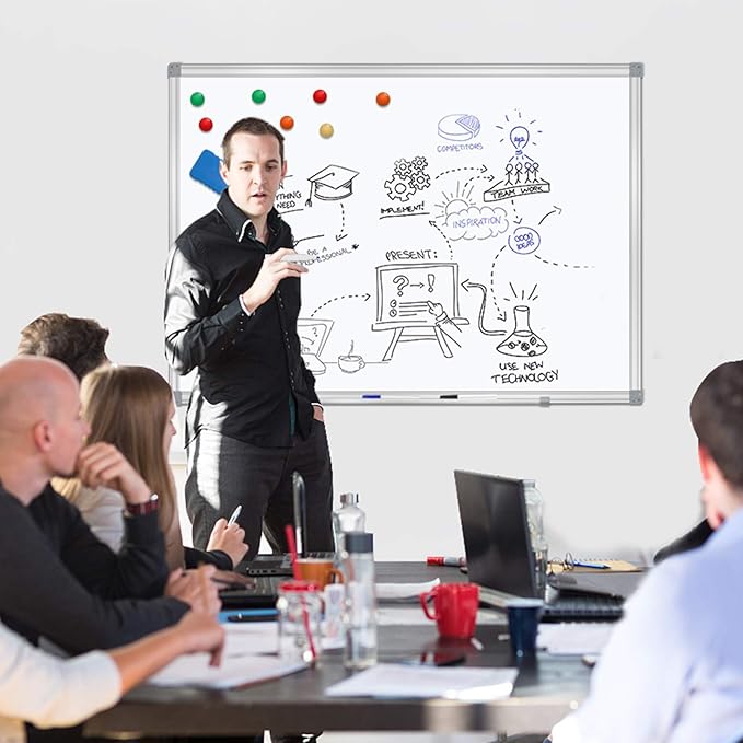 H-Qprobd Dry Erase Board for Wall Aluminum Presentation Magnetic Whiteboard with Long Pen Tray, Wall-Mounted White Board for School, Office and Home (40"x28")-DeskLoop Office