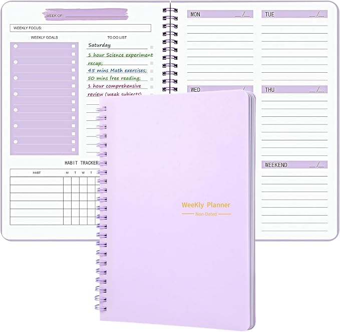 Undated Weekly Planner Purple A5 Personal Goals Journal Non Dated Kids Weekly by Aosemili