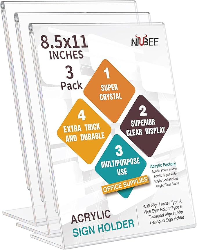 NIUBEE Slanted Back Acrylic Sign Holder 8.5 x 11 Inches, Restaurant by NIUBEE