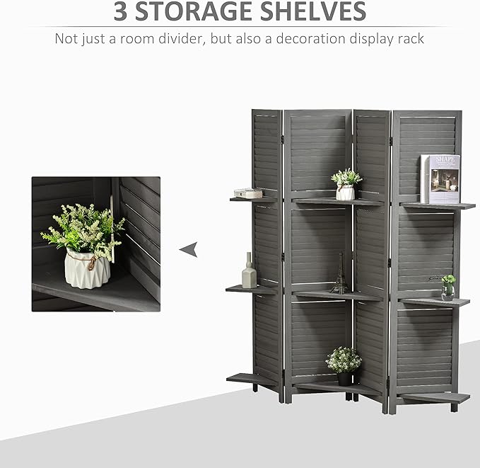 NicBex Room Divider 4 Panel Room Dividers with Storage Shelves Partition Room Dividers and Folding Privacy Screens 5.6 FT Wall Divider for Home, Office, Room Separation,63.75"W x 0.75"D x 67"H, Gray-DeskLoop Office