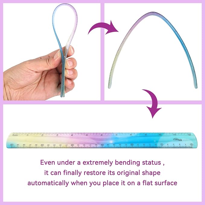 Grevosea 2-Piece Flexible Ruler, 30cm/12inch Plastic Straight Edge Ruler - Image 4
