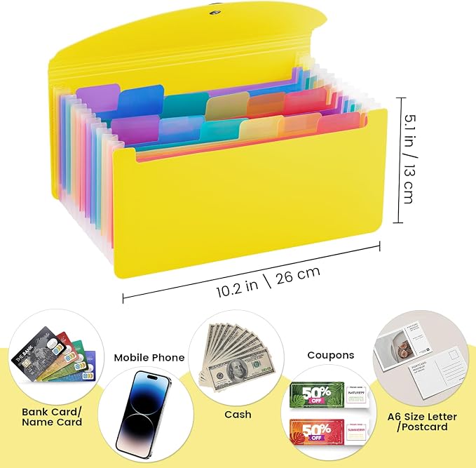 13 Pocket A6 Receipt Organizer, 2 Pack Small Accordion File Organizer, Coupon - Image 2