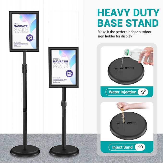 Hemndic Sign Stand 11x17 inch, Adjustable Floor Standing Sign Holder, 360° - Image 4