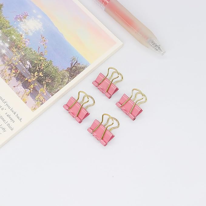 Pink Binder Clips, Small Paper Clamps 15mm, 100 Pack Micro Size Office Clips - Image 5