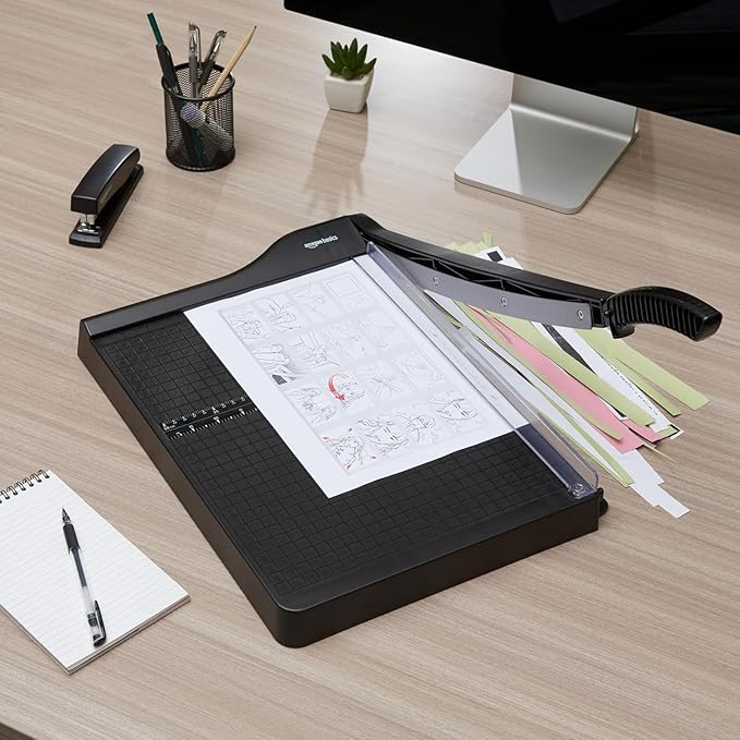 Amazon Basics Paper Trimmer Cutter for Office and Crafts, Heavy-Duty, Portable Paper Slicer, 15-Inch, 10-Sheet Cardstock-DeskLoop Office