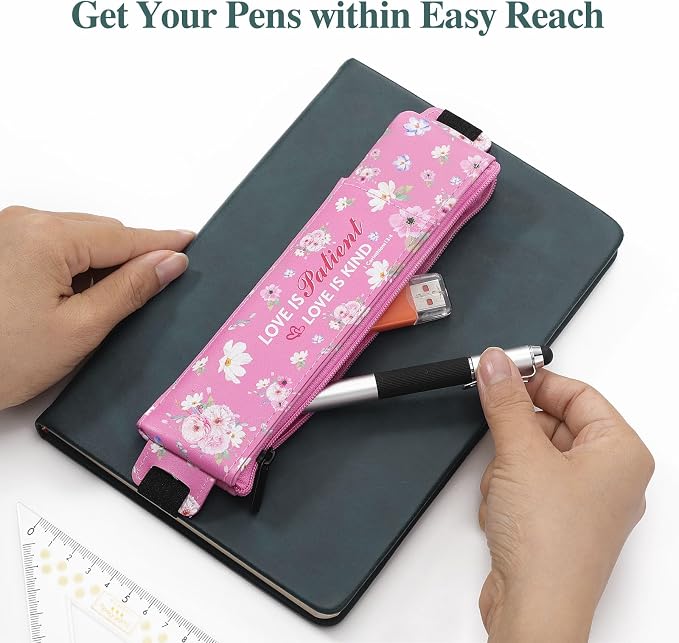 MoKo Elastic Pen Holder for Notebook, 4 Pieces PU Leather Pencil Case - Image 7