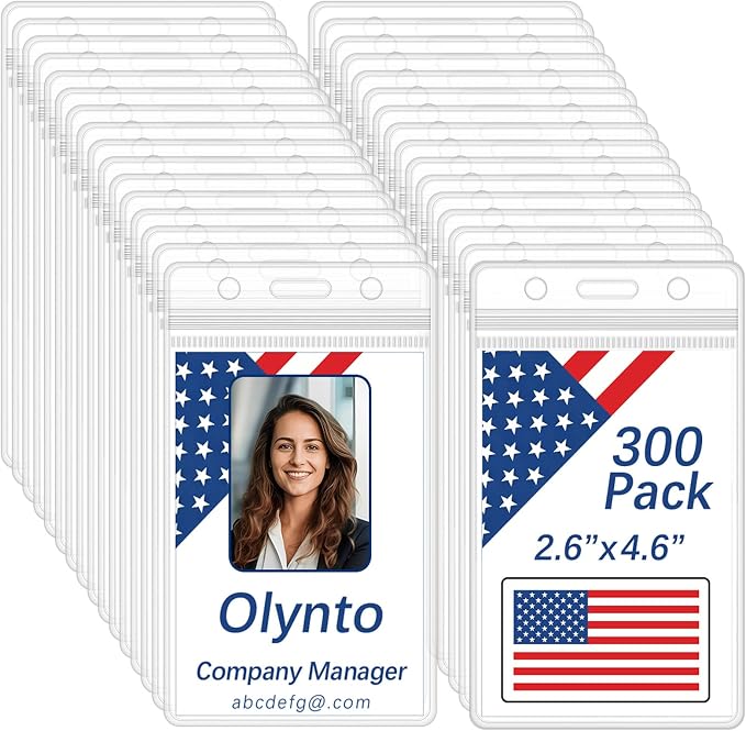 300 Pack Clear Waterproof ID Badge Holder, Vertical Plastic ID Holder by OfficeandTravelmust-haves