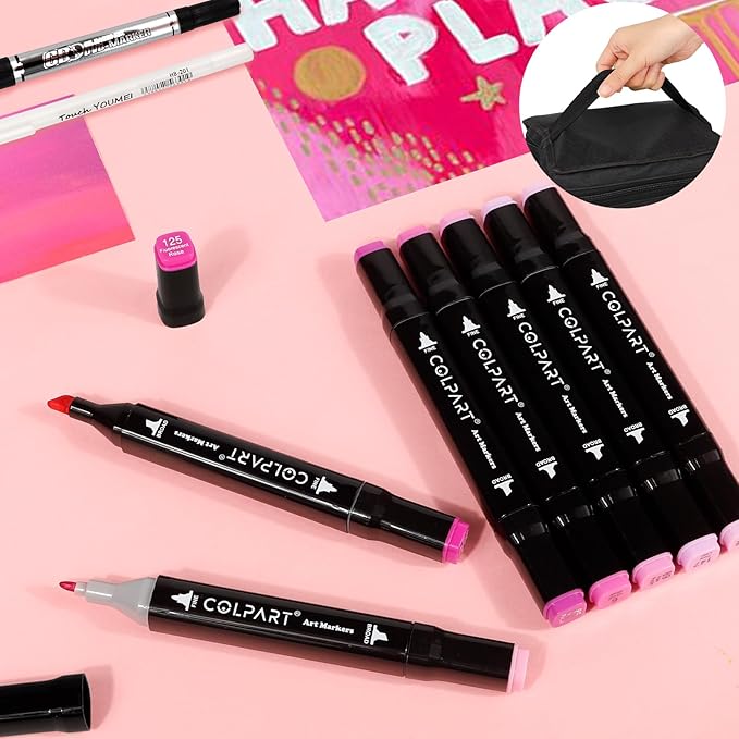 120 Colors Alcohol Markers Set Dual Tip Art Markers for Kids Marker Pens with Pen Holder and Case for Adult Painting Supplies Perfect for Painting, Coloring Book, Sketching and Drawing-DeskLoop Office