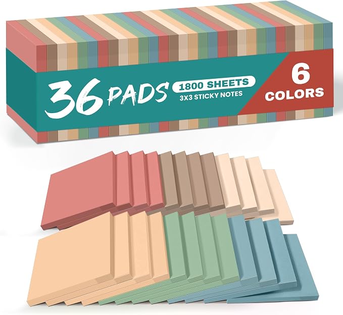 Sticky Notes, 3x3 Inch, 36 Pads, Aesthetic Self-Stick Note by Taja