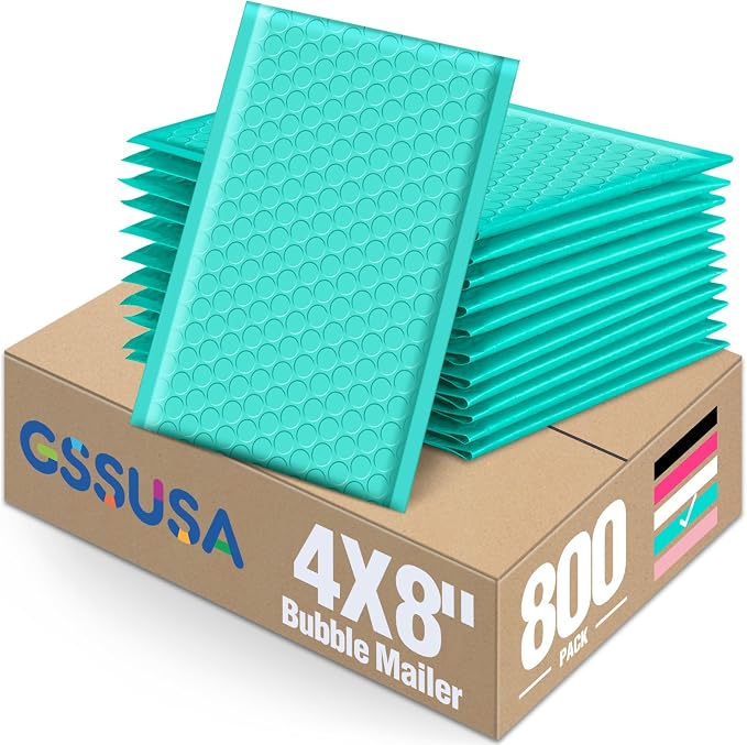 GSSUSA Teal Bubble Mailers 4x8 Small Padded Envelopes 800 Pack, Strong Adhesion by GSSUSA