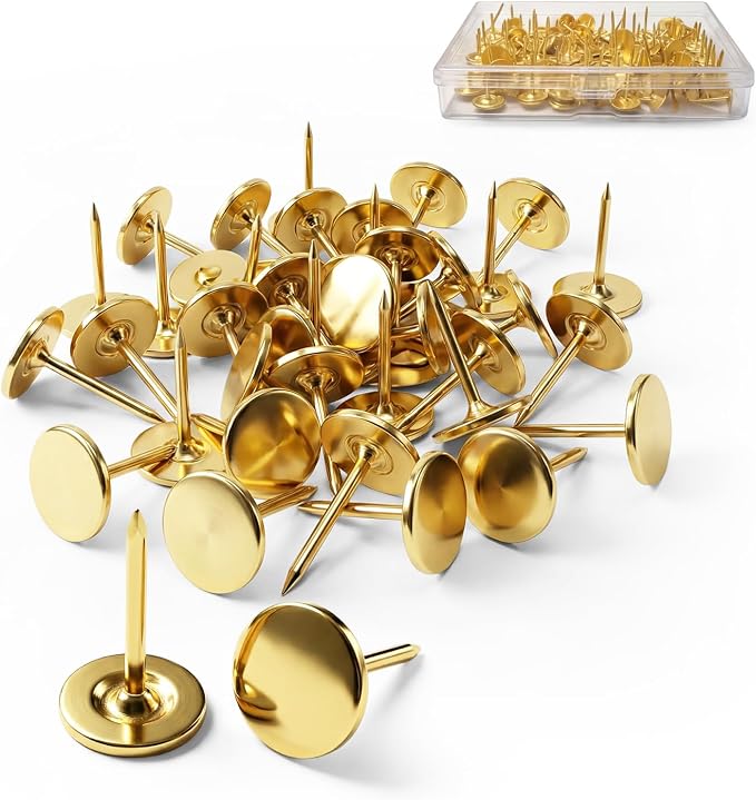 100pcs Heavy-Duty Gold Thumb Tacks, Long Needlepoint Tacks & Gold Push Pins by Unknown