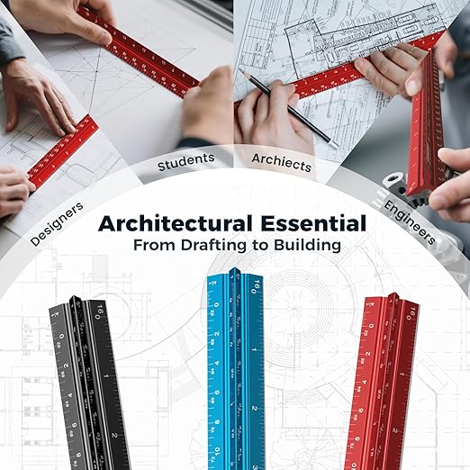 Rena Chris 2PCS Architectural Scale Ruler: 12" Imperial Aluminum Alloy Metal - Image 3