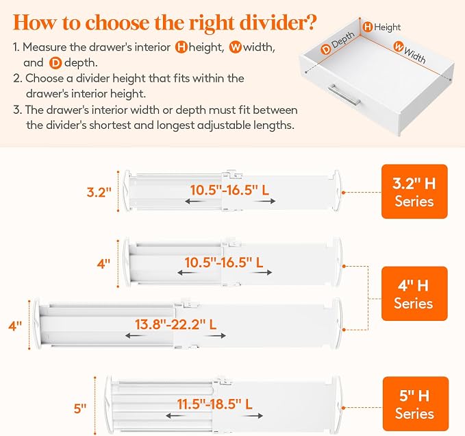 Lifewit Drawer Dividers for Clothes, 3.2" High 10.5"-16.5" Expandable Dresser - Image 3