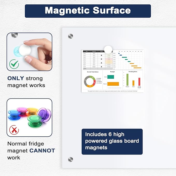 Magnetic Glass Whiteboard, Frameless White Board - Image 4