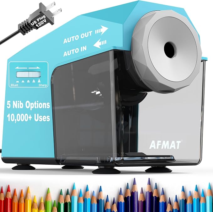 AFMAT Electric Pencil Sharpener, Fast & Hands-Free, 10K+ Uses, 5 Nibs, Fully by AFMAT