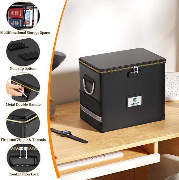 File Organizer with Lock, Fireproof Document Box, Hard Safe Box Includes 10 - Image 7