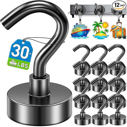 12 Pack Magnetic Hooks for 2026 Cruise Cabins Beach Vacation 30lbs+ Heavy Duty by MUKFIRM