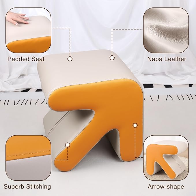 H&B Luxuries Ottoman, Foot Stool with Creative Shape, Napa Leather Ottomans, Removable Outer Foot Rest, No Assembly Required, Ottoman for Living Room, Bedroom, Entrance, White Yellow-DeskLoop Office