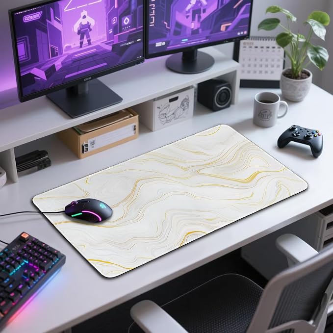 Marble Pattern Large Gaming Mouse Pad 31.5"x15.7"｜ Gold Topographic XXL Desk Mat - Image 7
