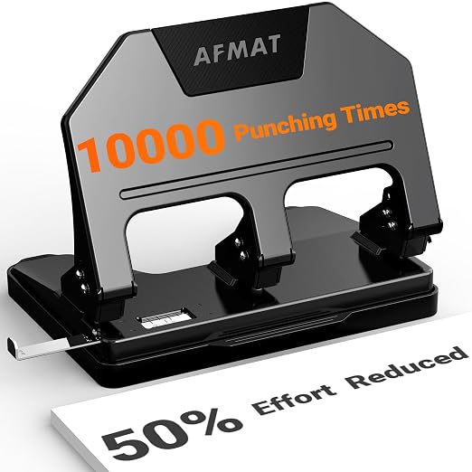 AFMAT 3 Hole Punch Heavy Duty, 9/32" Hole Diameter, 40-Sheet 3 Hole Puncher by AFMAT