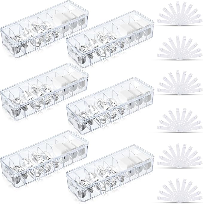Tatuo 6 Pcs Cord Organizer for Drawer Desktop, Cable Organizer Box by Tatuo