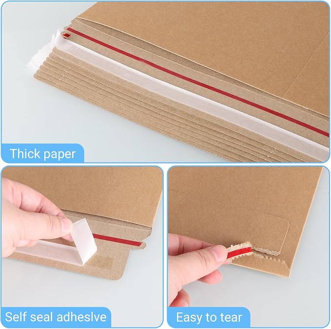 zmybcpack 25 Pack 12.75x15 inch Kraft Rigid Mailer Self Seal Photo Document - Image 3