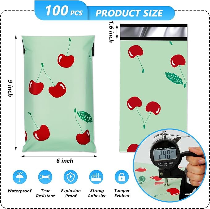 Cherry Printed Poly Mailer 6x9 Inch 100 Pcs, Waterproof and Tear-Resistant - Image 2