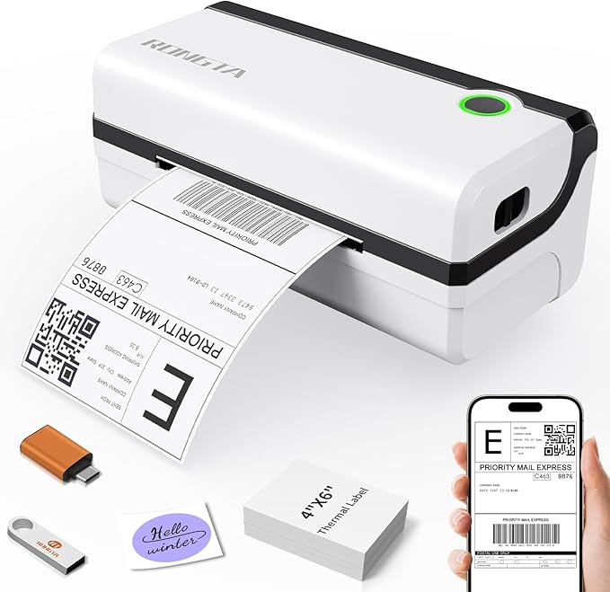 Rongta Bluetooth Thermal Shipping Label Printer, Wireless 4x6 Shipping Label Printer for Packages, Support Android&iPhone and Windows, Widely Used for Amazon, Ebay, Shopify, Etsy, USPS-DeskLoop Office