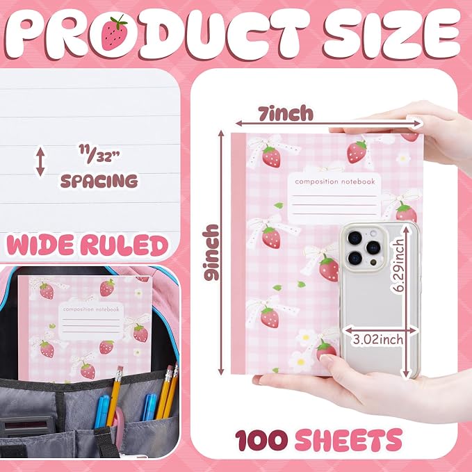 Harloon 6 Pack Composition Notebooks Wide Ruled Bulk Cute Pink Composition - Image 2