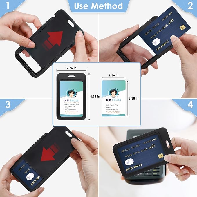 Black Badge Holders with 3 Pack Retractable Keychains – Multi-Card ID Card - Image 3