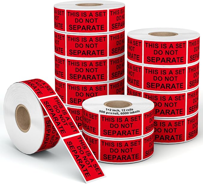 12 Rolls 1" x 2" Warning Label, This is a Set Do Not Separate Dark Red Packing by Labelebal