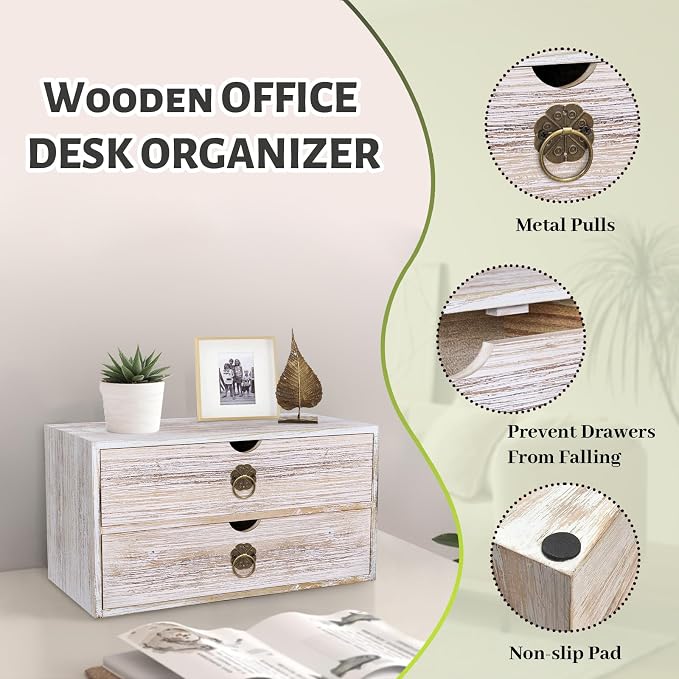 Wood Desk Organizer, Vintage Brown Wooden Desktop Organizer - Image 5