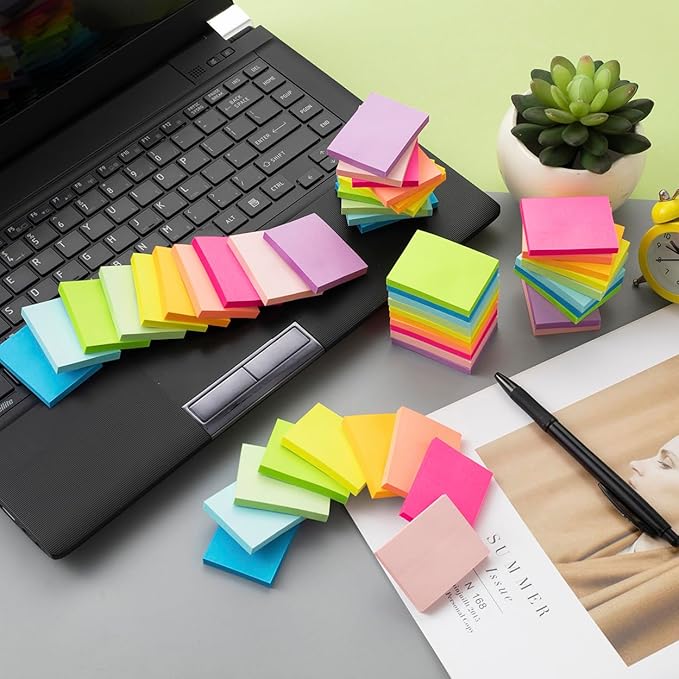 (50 Pads) Sticky Notes 1.5x2, 10 Colors Self Sticky Notes, Sticky Pads, Recyclable, Self-Stick Pads, Easy to Stick for Home, Office, Notebook-DeskLoop Office