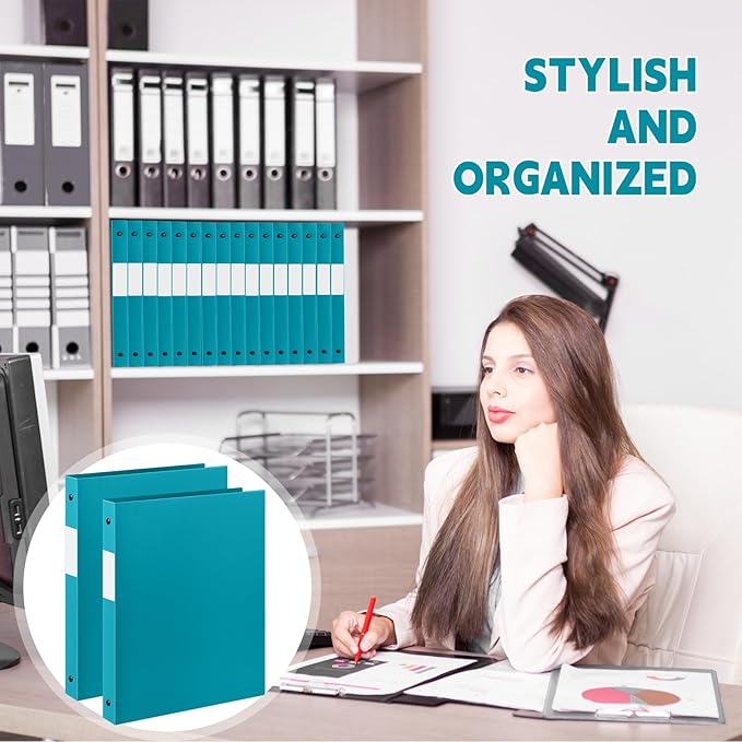 Henoyso 36 Pcs 3 Ring Binder 1/2'' Round Fits Letter Size 8. 5'' x 11'' Paper Plastic Flexible Binder Holds 100 Sheets with 1 Pockets Versatile Organizer for Office Home School (Turquoise)-DeskLoop Office