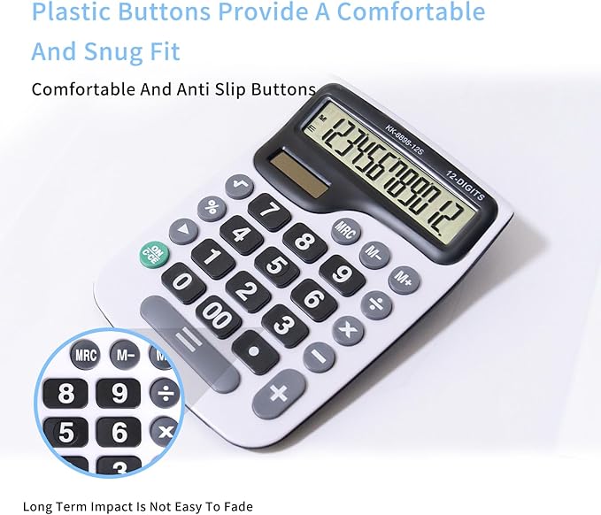 12 Digit Desktop Calculator with Large LCD Display and Sensitive Button, Dual Solar Power and Battery, Standard Function for Office (YE8898)-DeskLoop Office