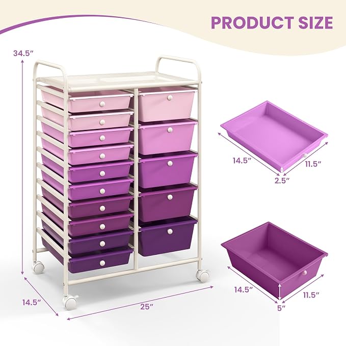 DORTALA 15-Drawer Rolling Storage Cart - Image 3