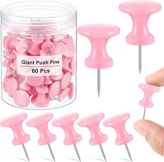Outus 60 Pcs Giant Push Pins Jumbo Tacks 1/1.8inch Plastic Head by Outus