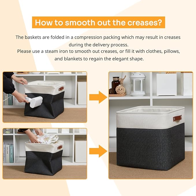 DULLEMELO Storage Baskets, 13 Inch Cube Storage Bins for Shelves Closet Nursery Toy Storage, Foldable Linen Closet Organizers Storage Baskets for Toy Closet Storage?4 Pack - 13" White&Black)-DeskLoop Office