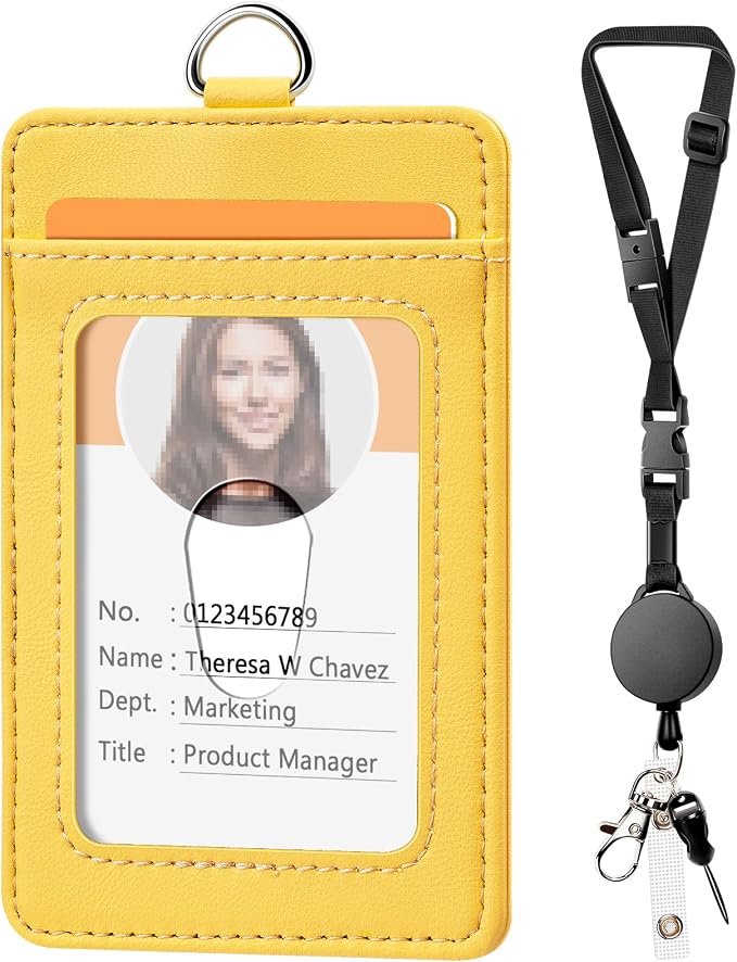Leather Badge Holder and Adjustable Retractable Lanyards, Quick Release Buckle by Coloryourlife