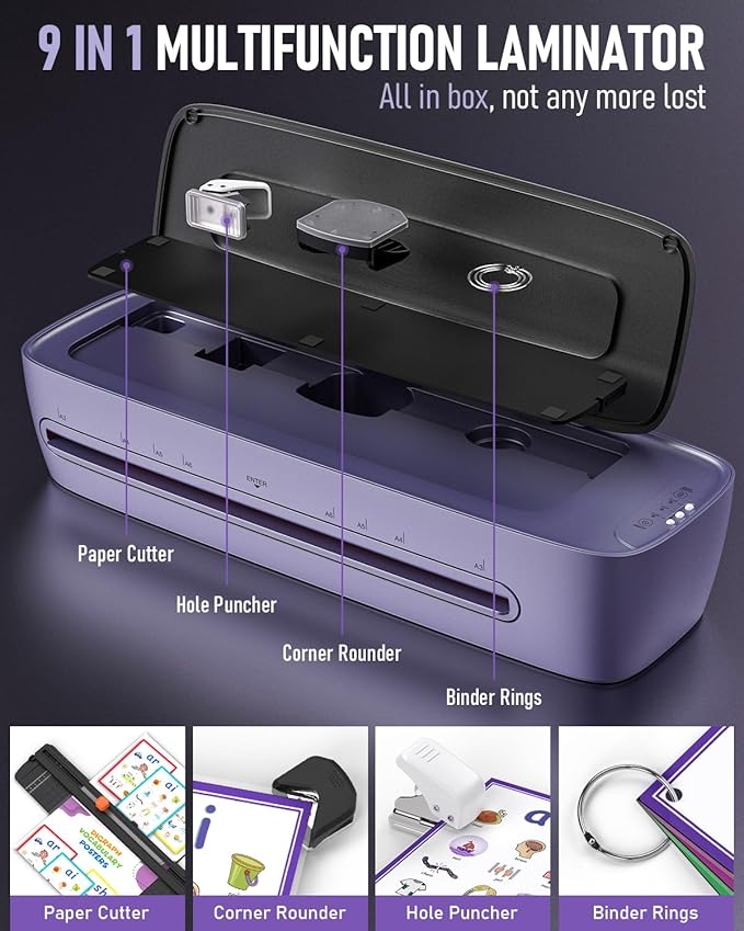 Laminator Machine 13 Inch Wide Thermal Lamination 9 in 1 Cold Hot A3 Laminating Machine for Teacher Personal, 60s Warm-Up No Jam laminator Machine 11x17 with 30 Laminating Sheets for Home Office Use-DeskLoop Office