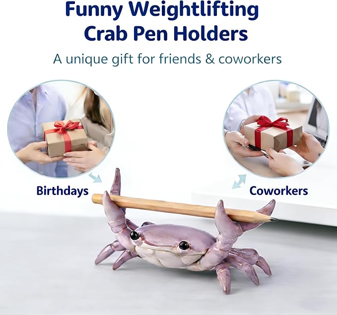 Desk Crab Pen Holder, Cute Weightlifting Crab Pencil Holder - Image 8
