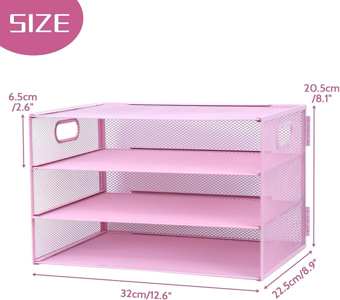 3 Tier Lettrer Tray Organizer, Metal Mesh Desk File Organizer - Image 2