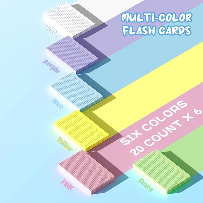 120 Count Index Cards 5x8, 6 Colors large Index Card, Colored Note Cards | 20 - Image 3