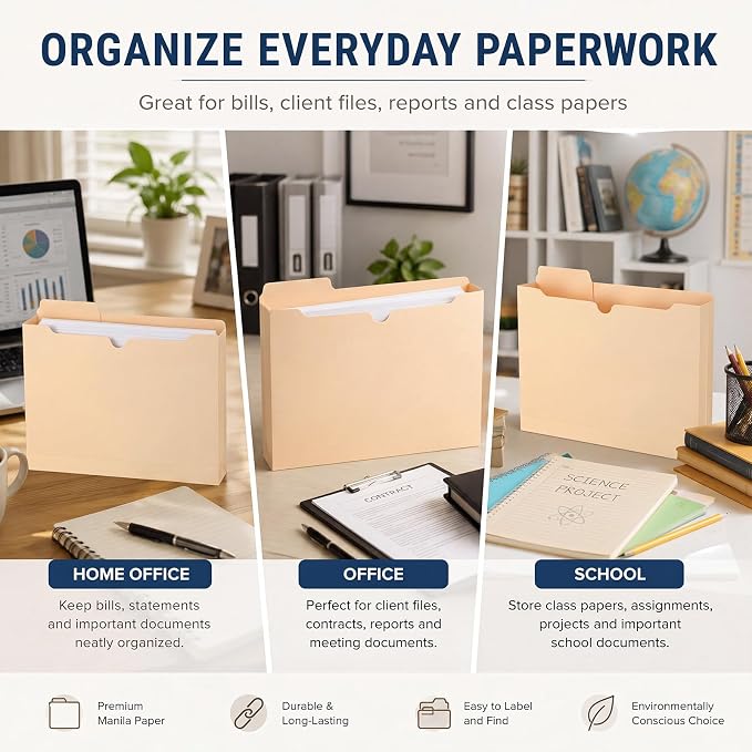 25 Pack Manila File Jacket, 2 Inch Expandable File Folders - Image 6