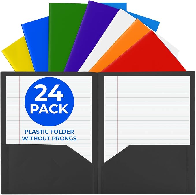 24 Pack Assorted Colors Plastic Folders by EPI