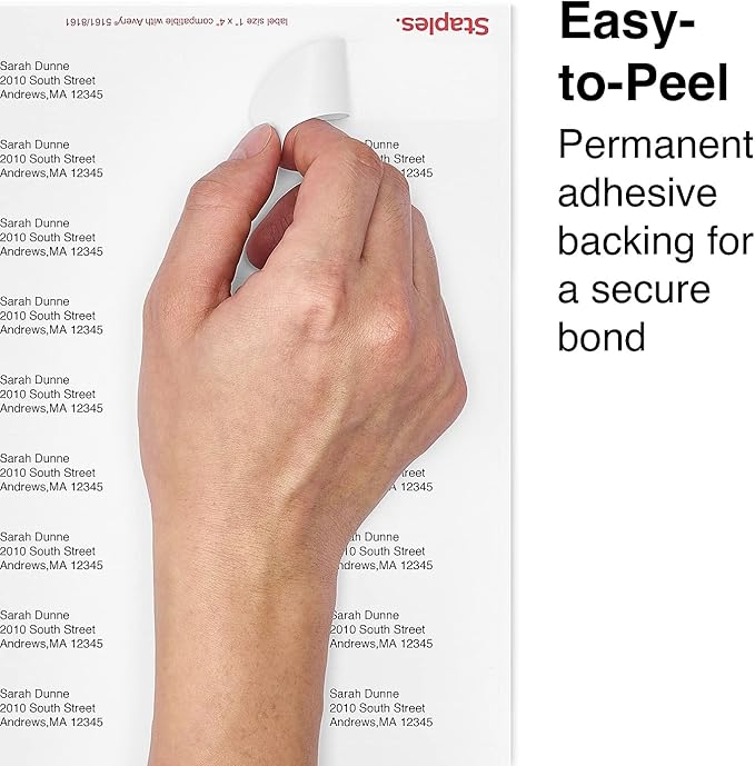Staples® White Inkjet/Laser Address Labels 1" X 4", 5,000/Box-DeskLoop Office