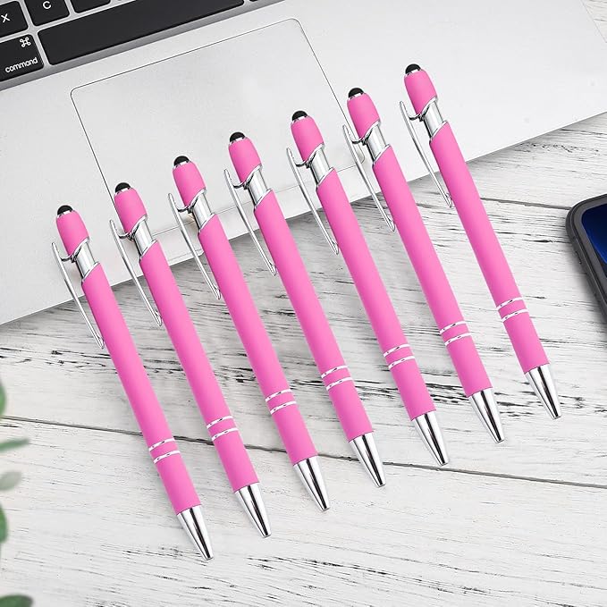 PASISIBICK 12 Pieces Pink Ballpoint Pen with Stylus Tip, 2 in 1 Stylus Stylish Pen, Premium Metal Stylus Pen for Touch Screens, Black Ink, 1.0 mm Medium Point(12 PCS Pink)-DeskLoop Office