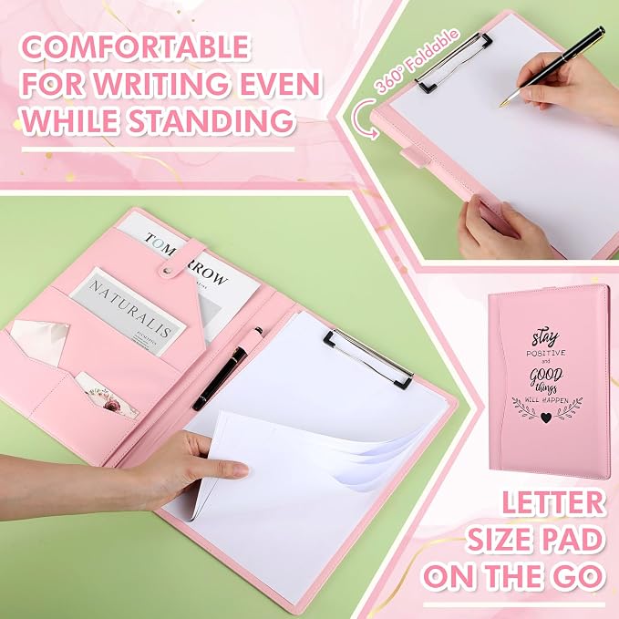 Marspark Pink Padfolio with Clipboard Folder Binder Pad Holder PU Leather - Image 4