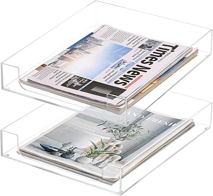 BTSKY 2 Pack Multipurpose A4 File Tray Clear Acrylic Desk Tray Organizer by BTSKY