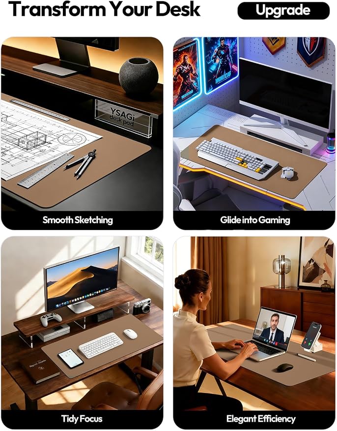 YSAGi Leather Desk Pad Protector, Office Desk Mat, Large Mouse Pad, Non-Slip PU - Image 3